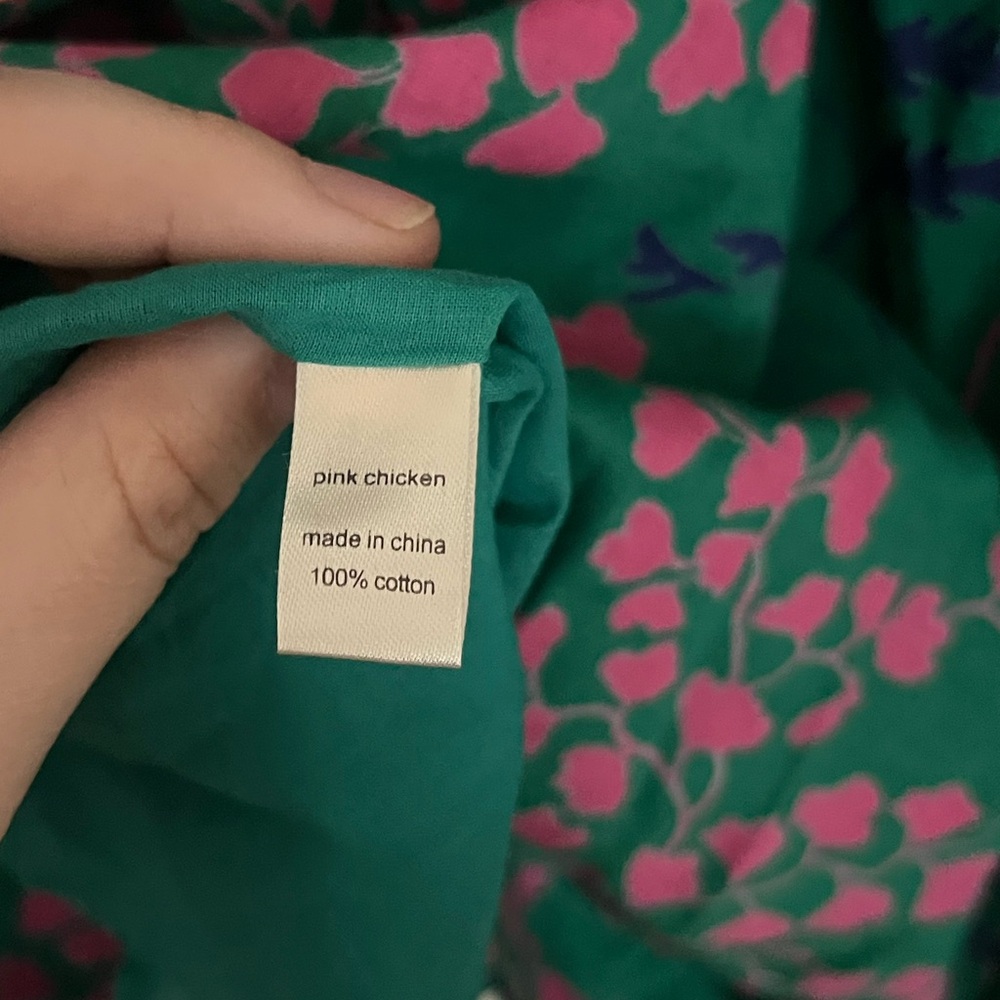 Pink Chicken Green Dress with Pink Floral Design - Picture 5 of 5